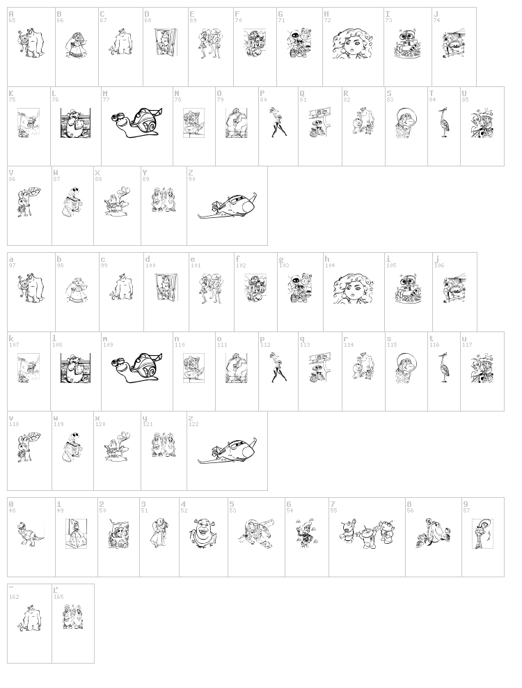 Pixar family 2 font map